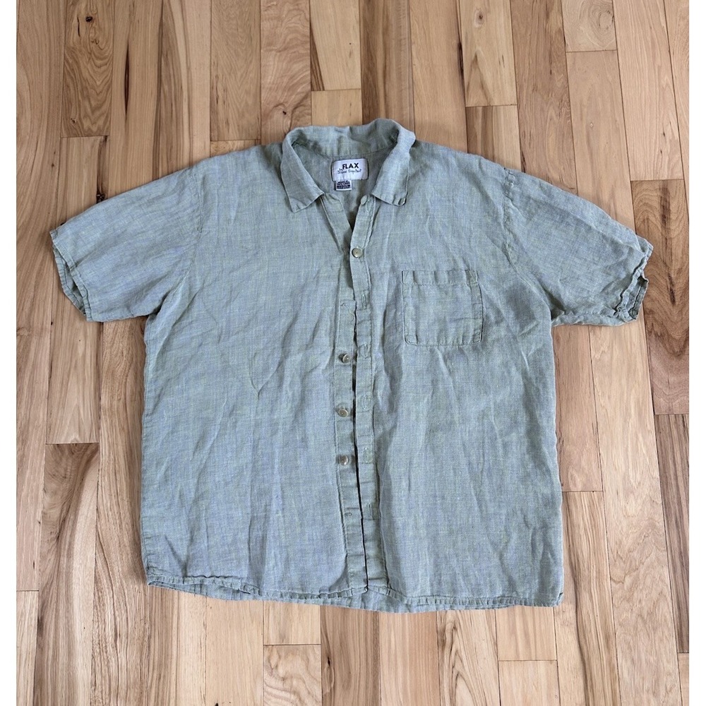 FLAX by Jeanne Engelhart Shirt Womens Medium Light Green Linen Relaxed Coastal